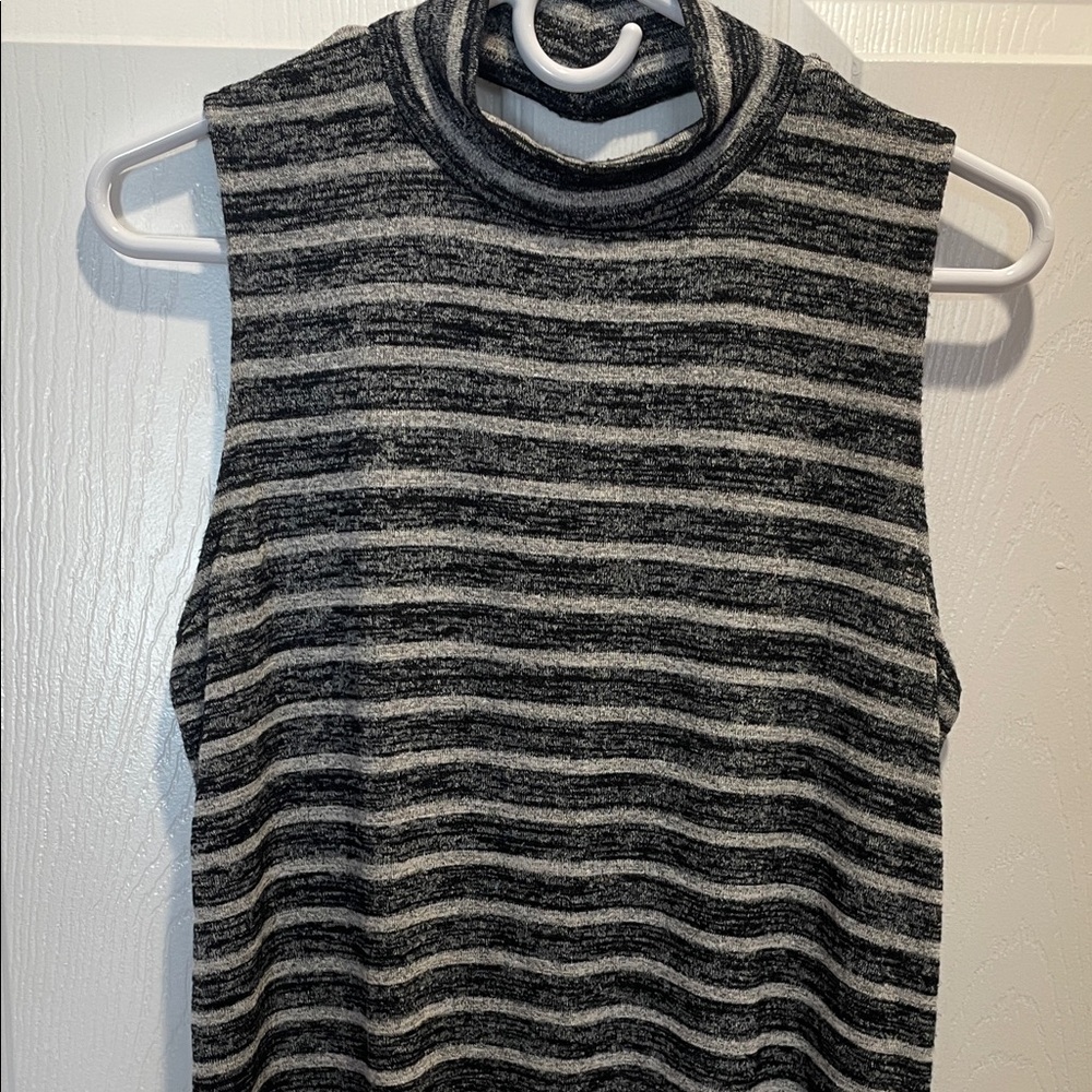 rag & bone Knit Tank -Thea Mock Neck Sleeveless Black and Gray Striped 
Size M